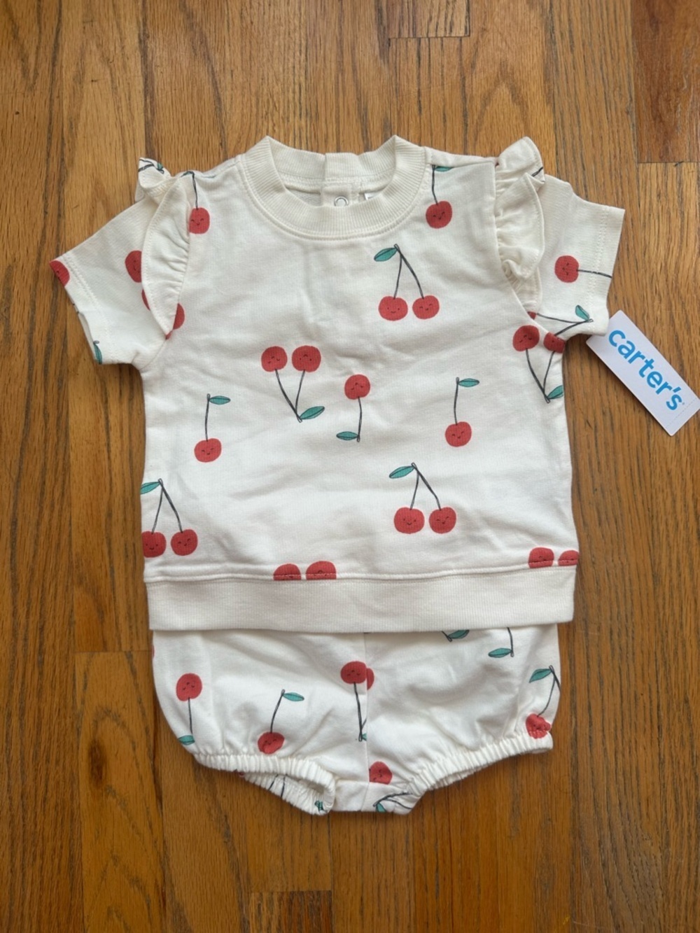 Carter's Cream Top & Bloomers with Red Cherry Print